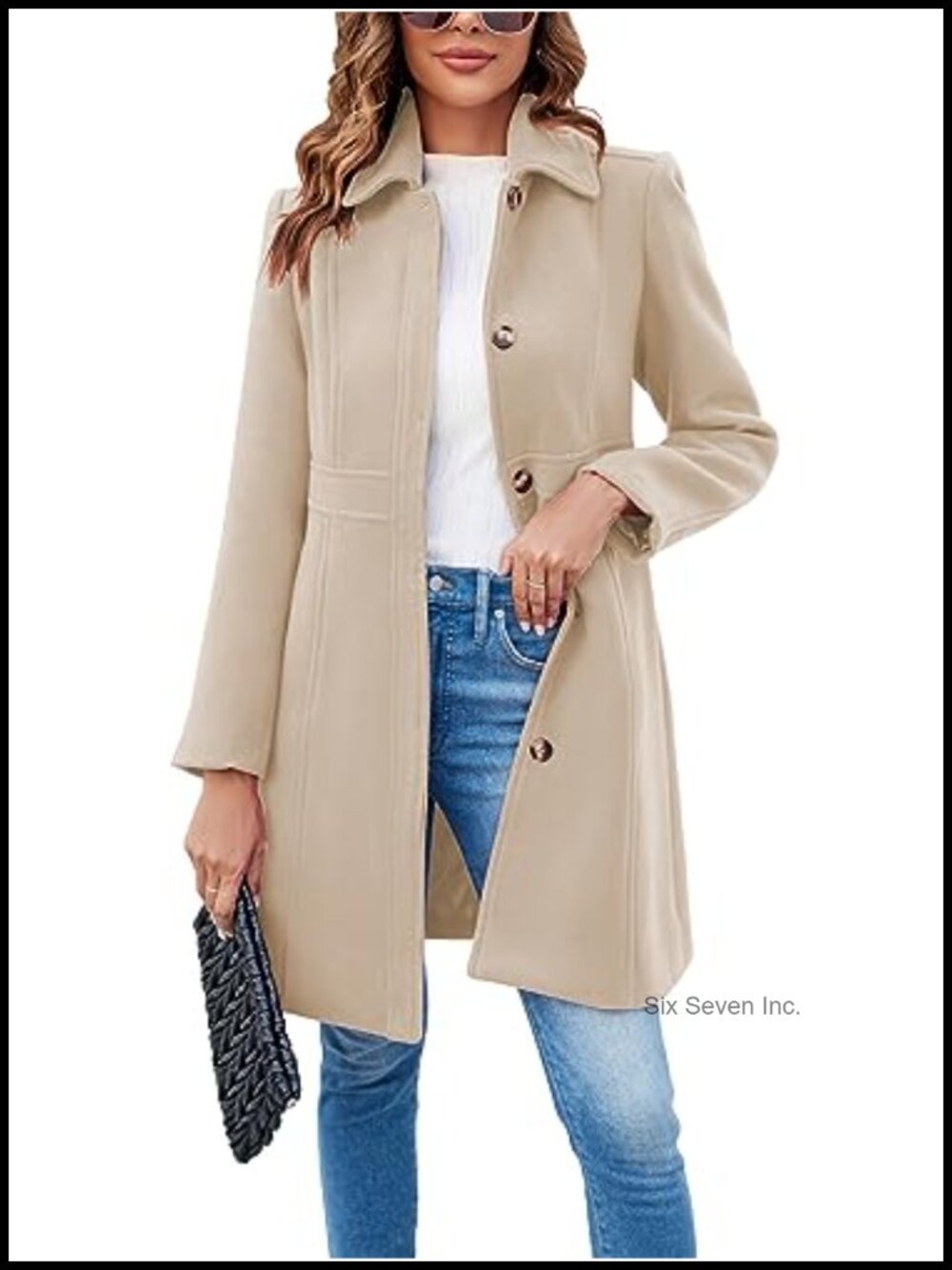 Womens Single Breasted Pea Coat Winter Office Wool Blend